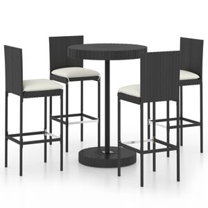 vidaXL 5 Piece Garden Bar Set with Cushions Poly Rattan Black