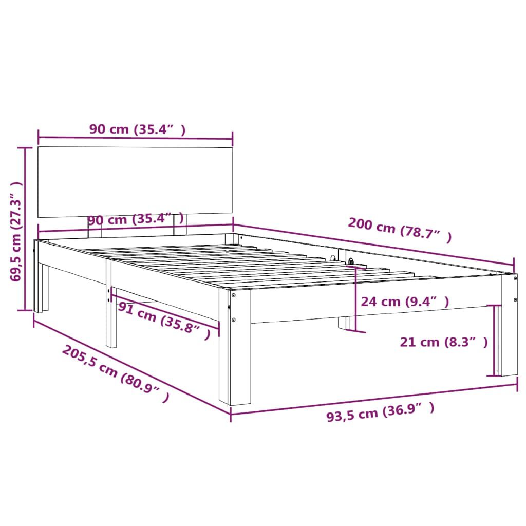 vidaXL Bed Frame without Mattress Solid Wood Pine 90x200cm