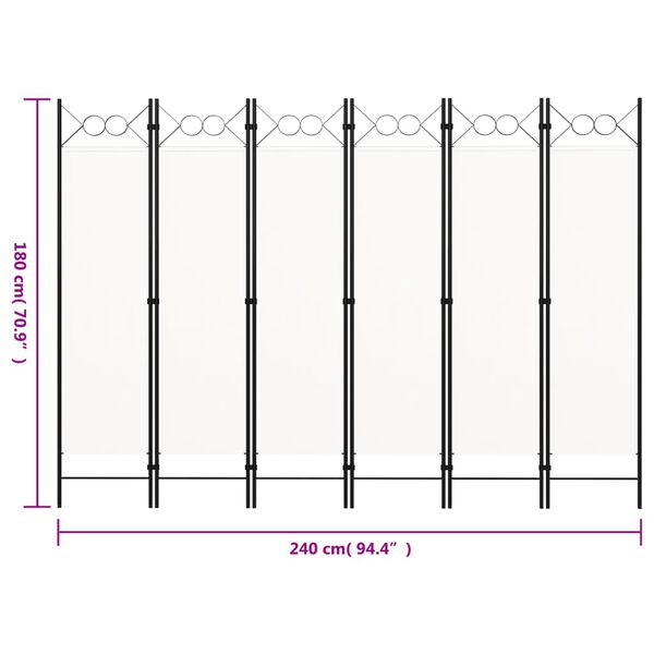 vidaXL 6-Panel Room Divider White 240x180 cm