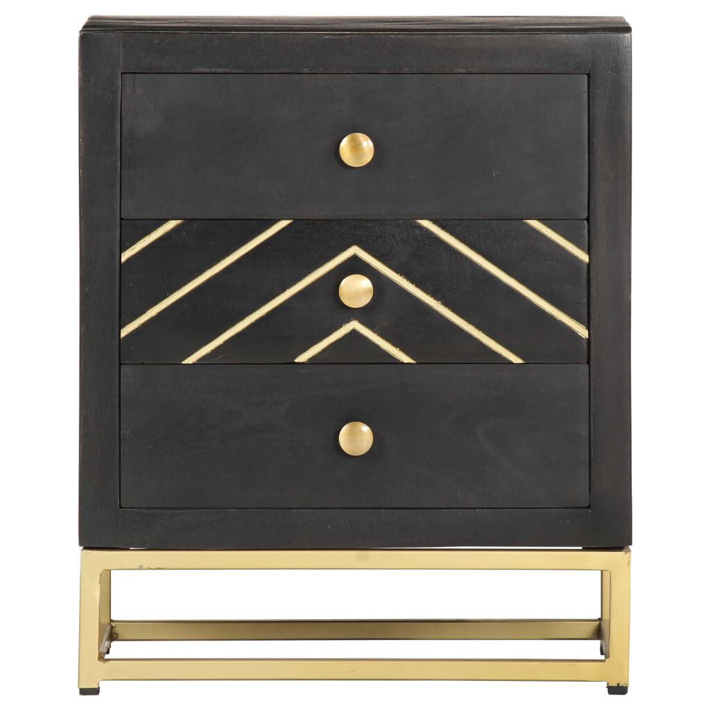 vidaXL Bedside Cabinet Black and Gold 40x30x50 cm Solid Mango Wood