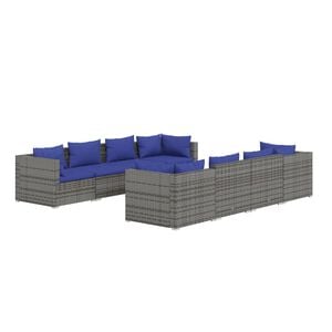 vidaXL 9 Piece Garden Lounge Set with Cushions Poly Rattan Grey