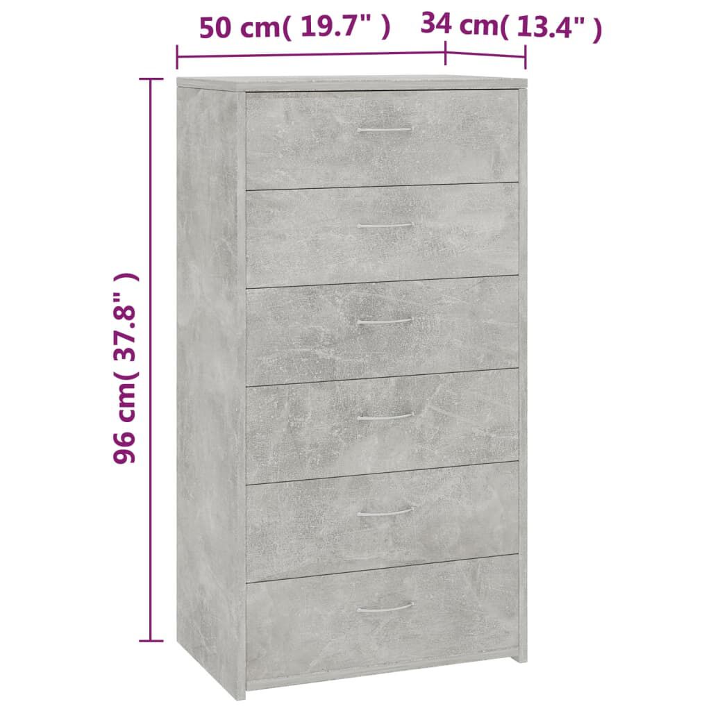vidaXL Sideboard with 6 Drawers Concrete Grey 50x34x96 cm Engineered Wood