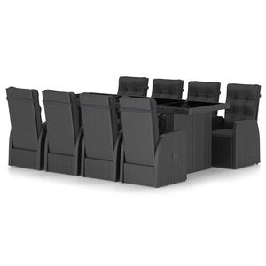 vidaXL 9 Piece Outdoor Dining Set with Cushions Poly Rattan Black