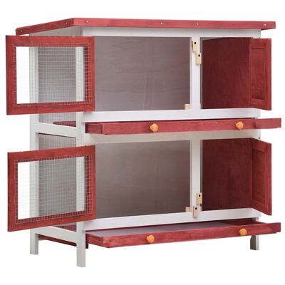 vidaXL Outdoor Rabbit Hutch 4 Doors Red Wood, red vidaXL Outdoor Rabbit Hutch 4 Doors Red Wood