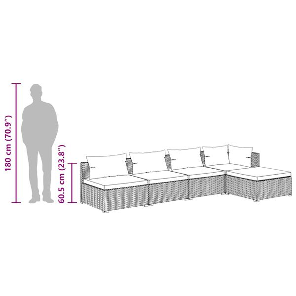 vidaXL 5 Piece Garden Lounge Set with Cushions Poly Rattan Brown