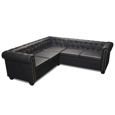 vidaXL Chesterfield Corner Sofa 5-Seater Artificial Leather Black, black vidaXL Chesterfield Corner Sofa 5-Seater Artificial Leather Black
