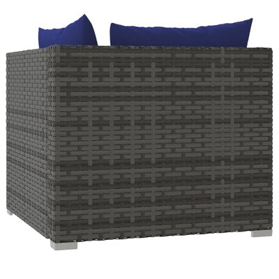 vidaXL 10 Piece Garden Lounge Set with Cushions Poly Rattan Grey, grey and blue vidaXL 10 Piece Garden Lounge Set with Cushions Poly Rattan Grey