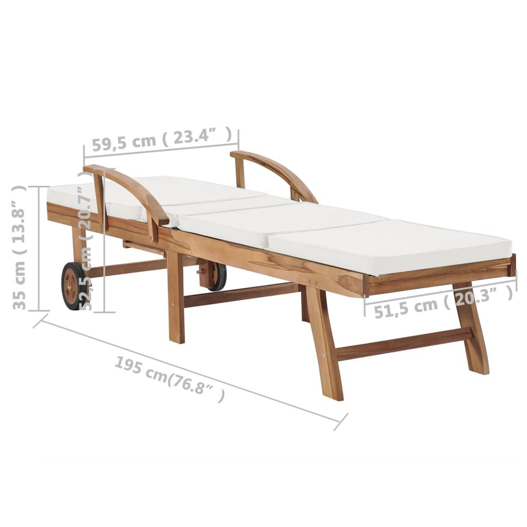 vidaXL Sun Loungers with Cushions 2 pcs Solid Teak Wood Cream