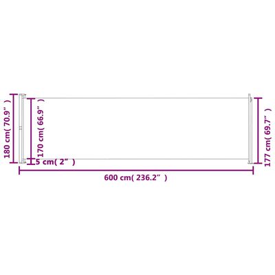 vidaXL Patio Retractable Side Awning 180x600 cm Grey, grey vidaXL Patio Retractable Side Awning 180x600 cm Grey
