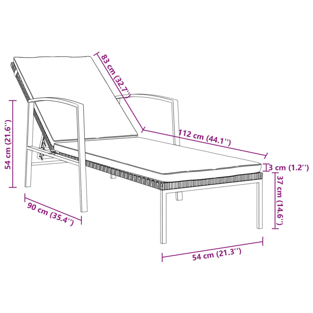 vidaXL Sun Loungers 2 pcs with Table Poly Rattan Grey