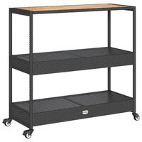vidaXL Bar Cart 3-Tier Black Poly Rattan and Solid Wood Acacia, black and brown vidaXL Bar Cart 3-Tier Black Poly Rattan and Solid Wood Acacia