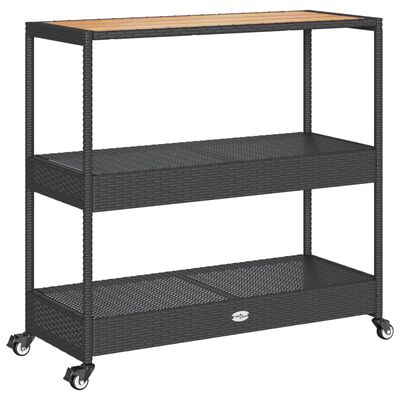 vidaXL Bar Cart 3-Tier Black Poly Rattan and Solid Wood Acacia, black and brown vidaXL Bar Cart 3-Tier Black Poly Rattan and Solid Wood Acacia