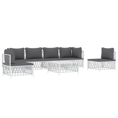 vidaXL 7 Piece Garden Lounge Set with Cushions White Steel, white vidaXL 7 Piece Garden Lounge Set with Cushions White Steel