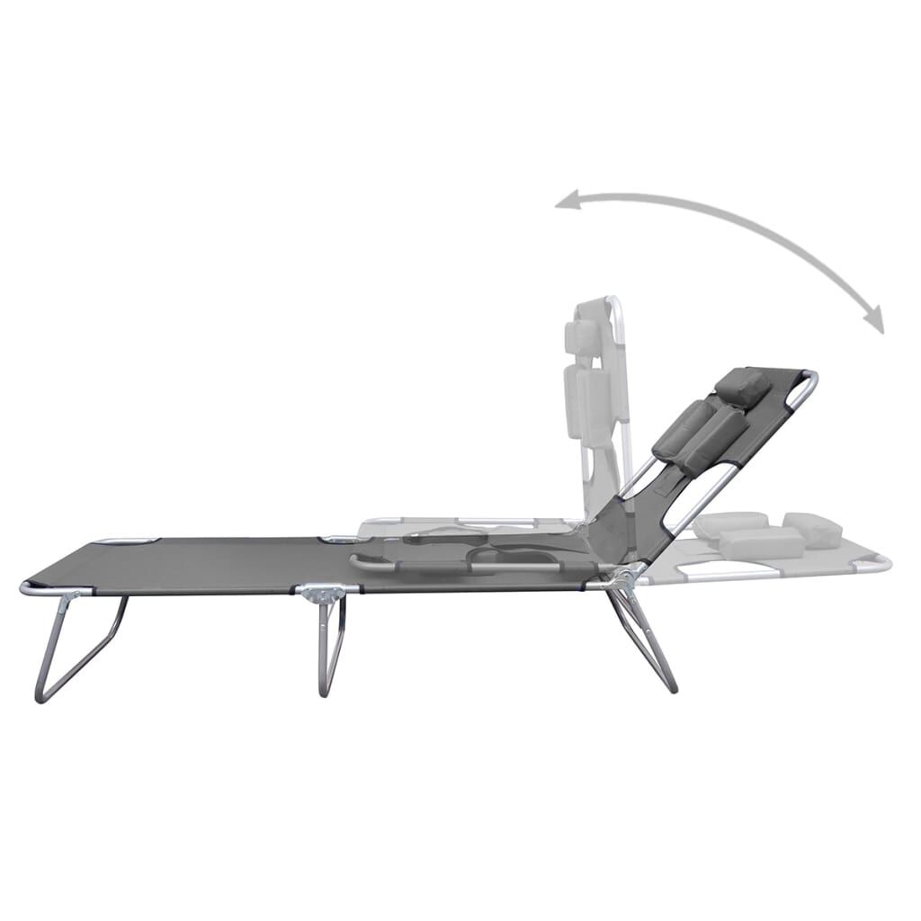 vidaXL Foldable Sunlounger with Head Cushion Adjustable Backrest Grey