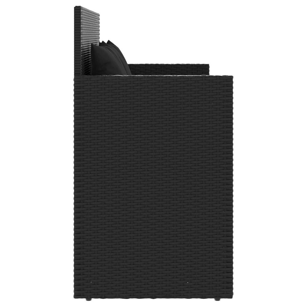 vidaXL Garden Bench with Cushions Black Poly Rattan