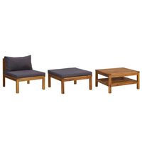 vidaXL 3 Piece Garden Lounge Set with Dark Grey Cushions Acacia Wood, dark grey vidaXL 3 Piece Garden Lounge Set with Dark Grey Cushions Acacia Wood