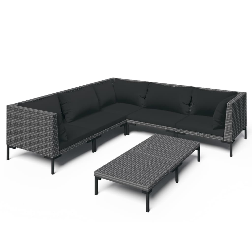 vidaXL 6 Piece Garden Lounge Set with Cushions Poly Rattan Dark Grey