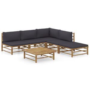 vidaXL 6 Piece Garden Lounge Set with Dark Grey Cushions Bamboo