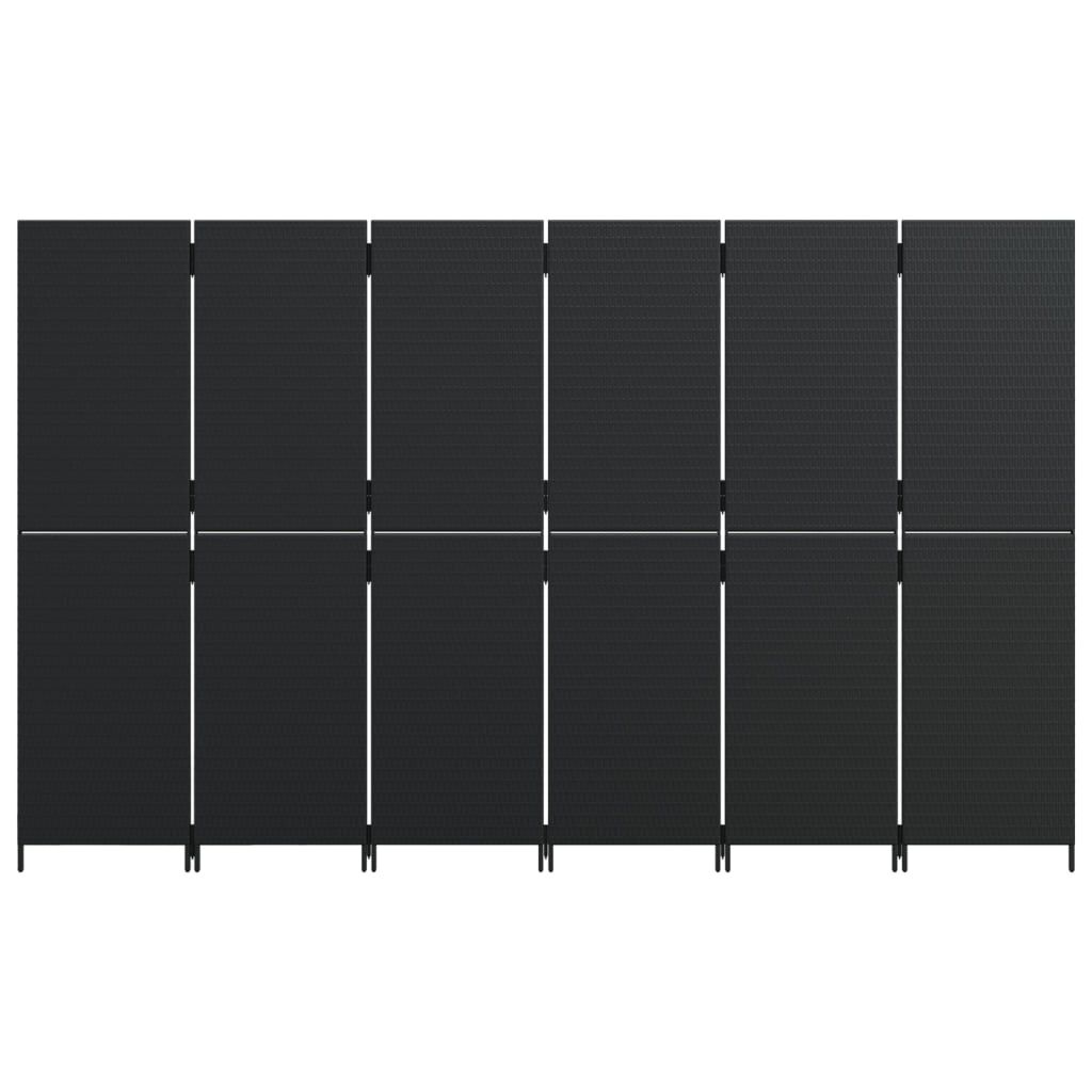 vidaXL Room Divider 6 Panels Black Poly Rattan