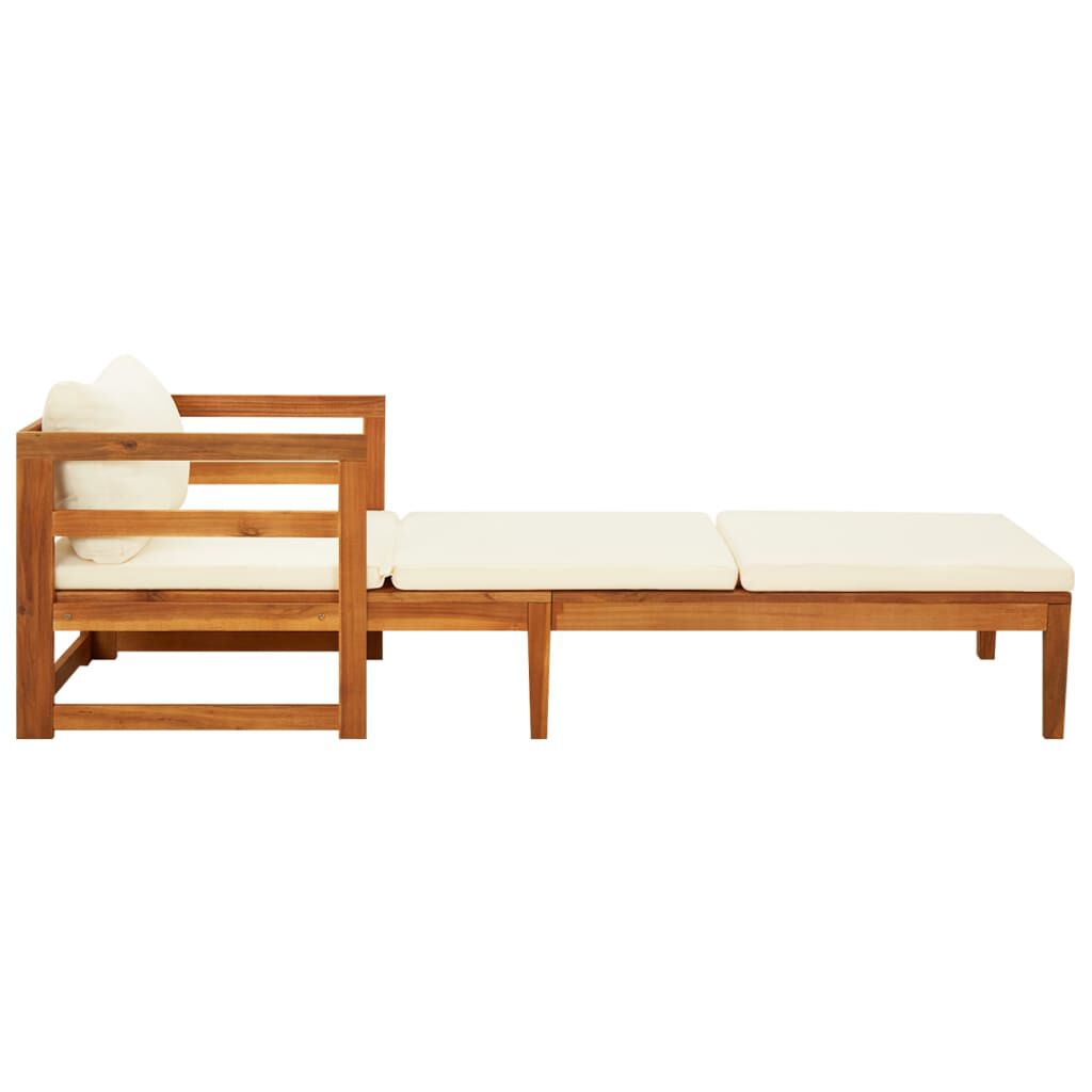 vidaXL Sun Lounger with Cream White Cushions Solid Acacia Wood