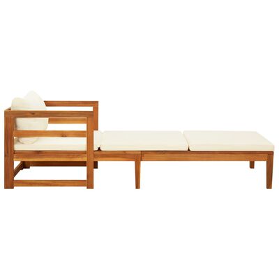 vidaXL Sun Lounger with Cream White Cushions Solid Acacia Wood