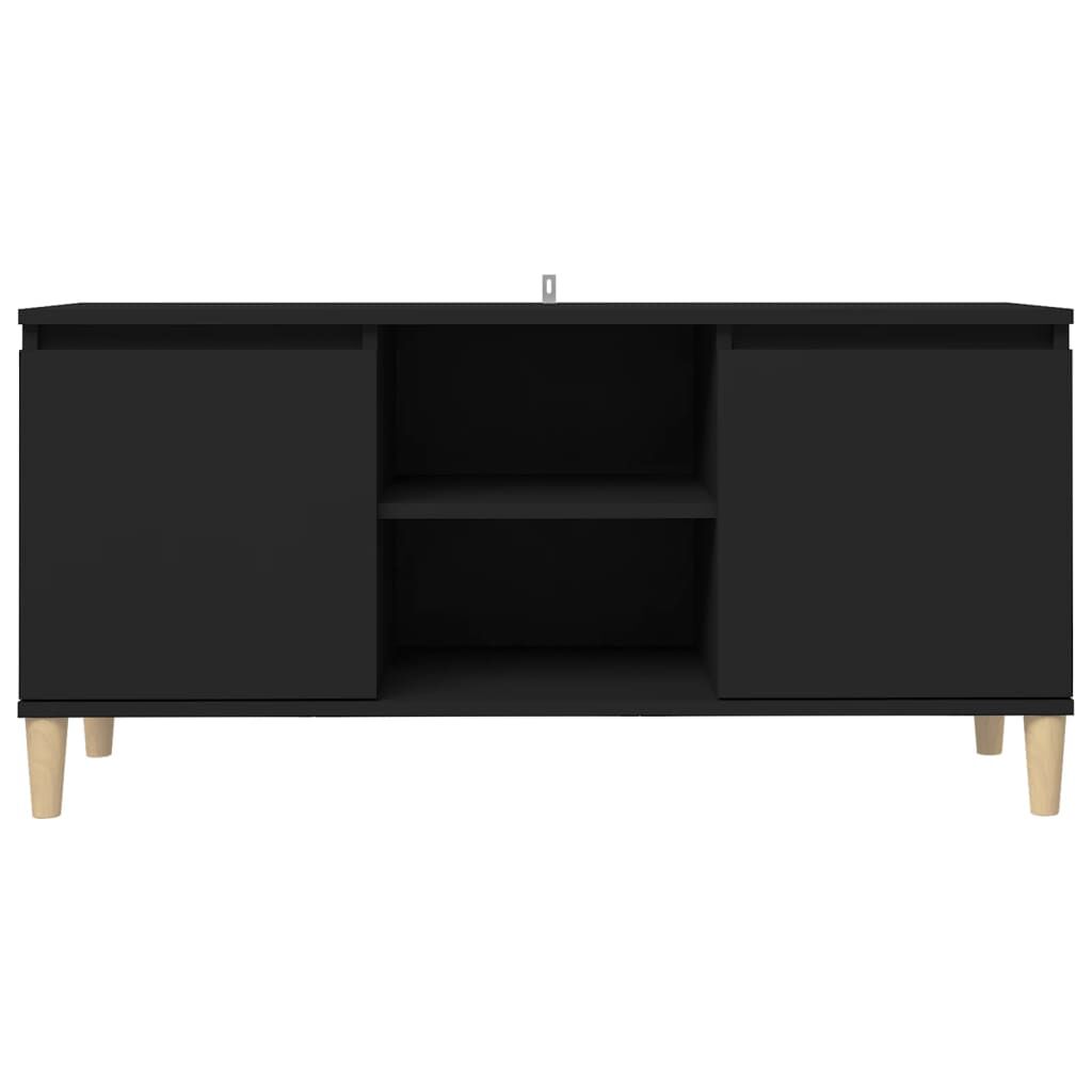 vidaXL TV Cabinet with Solid Wood Legs Black 103.5x35x50 cm