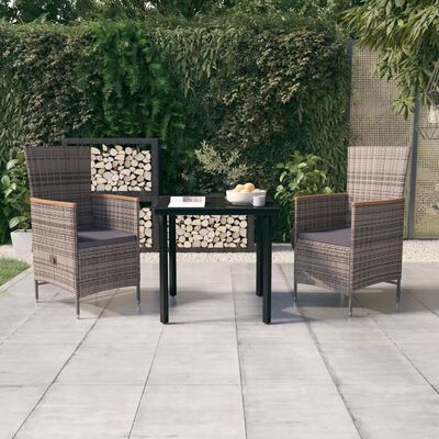 vidaXL 3 Piece Garden Dining Set with Cushions Grey, grey and brown vidaXL 3 Piece Garden Dining Set with Cushions Grey