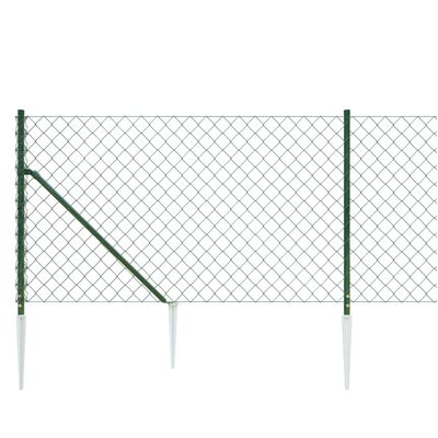 vidaXL Chain Link Fence with Spike Anchors Green 0.8x10 m