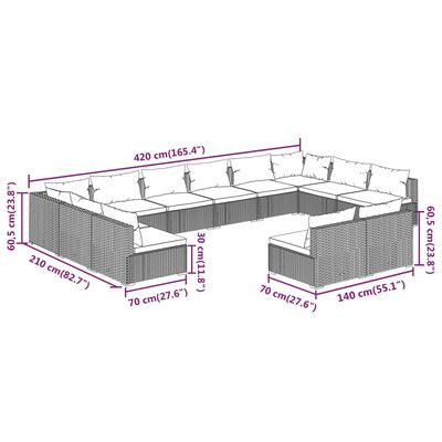 vidaXL 12 Piece Garden Lounge Set with Cushions Grey Poly Rattan