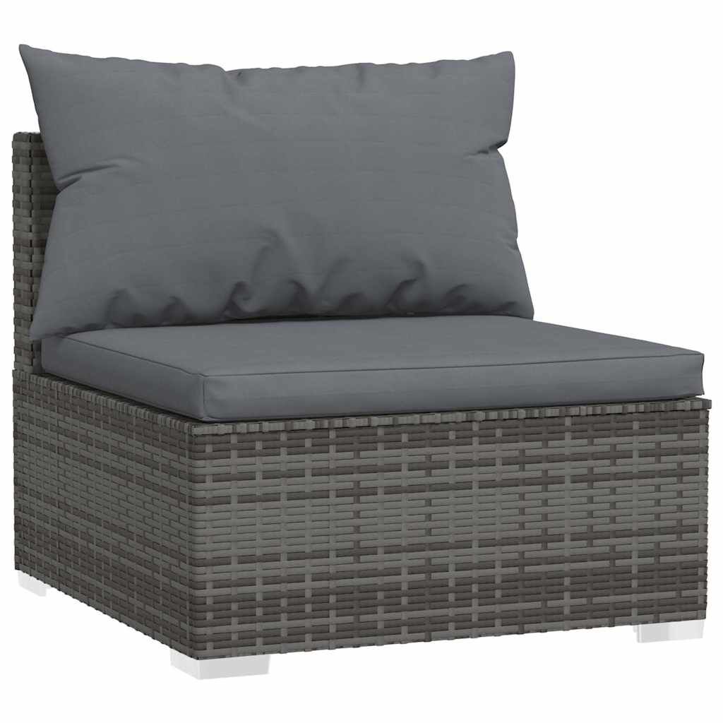 vidaXL Garden Middle Sofa with Cushions Grey Poly Rattan