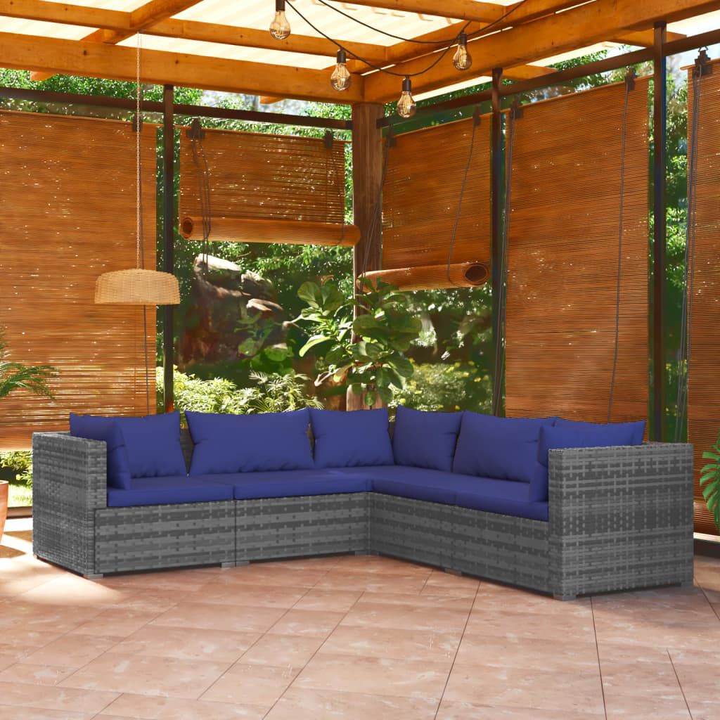 vidaXL 5 Piece Garden Lounge Set with Cushions Poly Rattan Grey