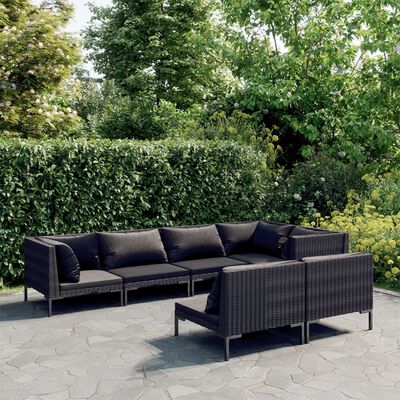 vidaXL 7 Piece Garden Lounge Set with Cushions Poly Rattan Dark Grey,  vidaXL 7 Piece Garden Lounge Set with Cushions Poly Rattan Dark Grey