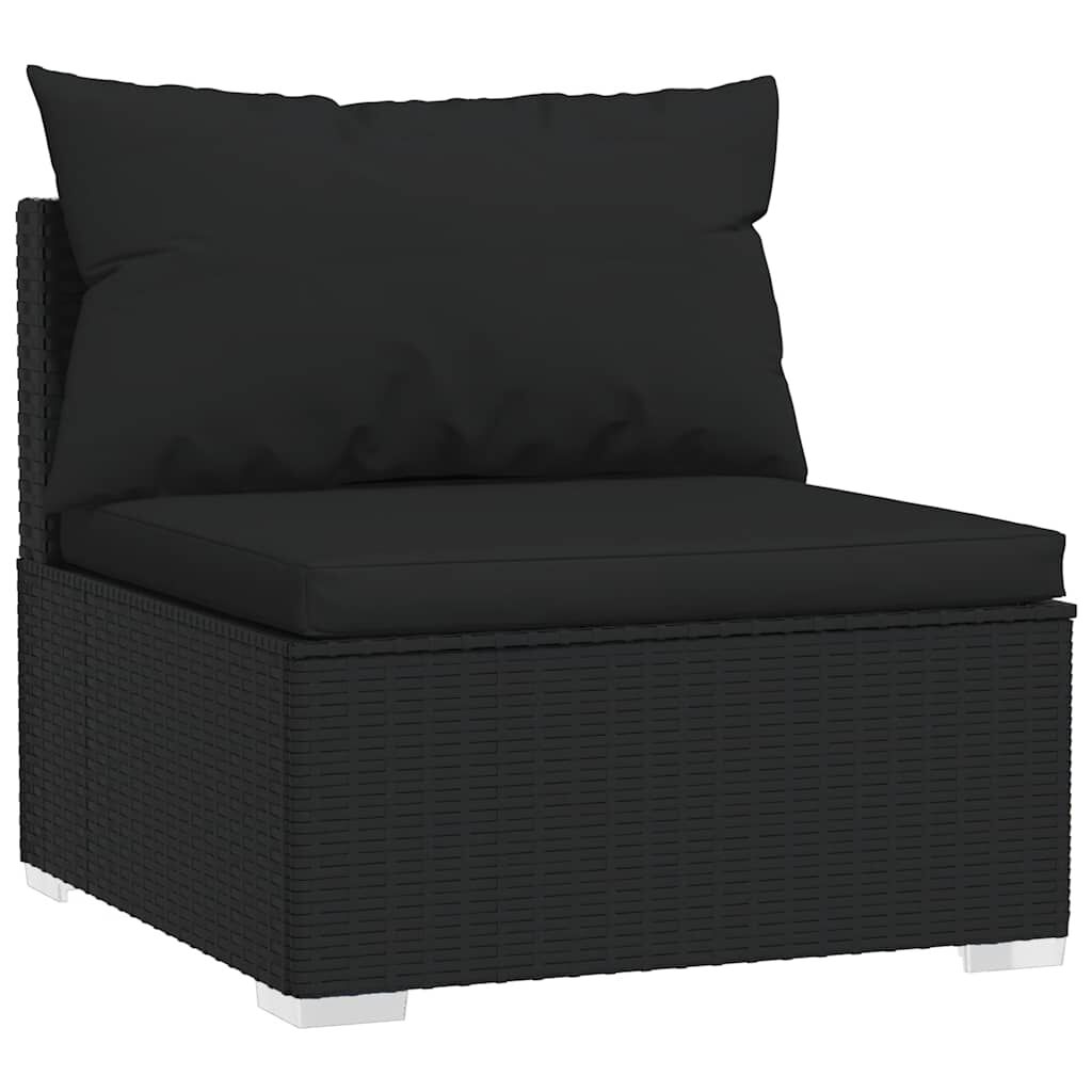 vidaXL Garden Middle Sofa with Cushions Black Poly Rattan
