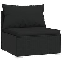 vidaXL Garden Middle Sofa with Cushions Black Poly Rattan, black vidaXL Garden Middle Sofa with Cushions Black Poly Rattan