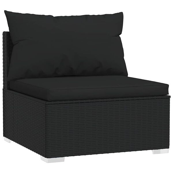 vidaXL Garden Middle Sofa with Cushions Black Poly Rattan