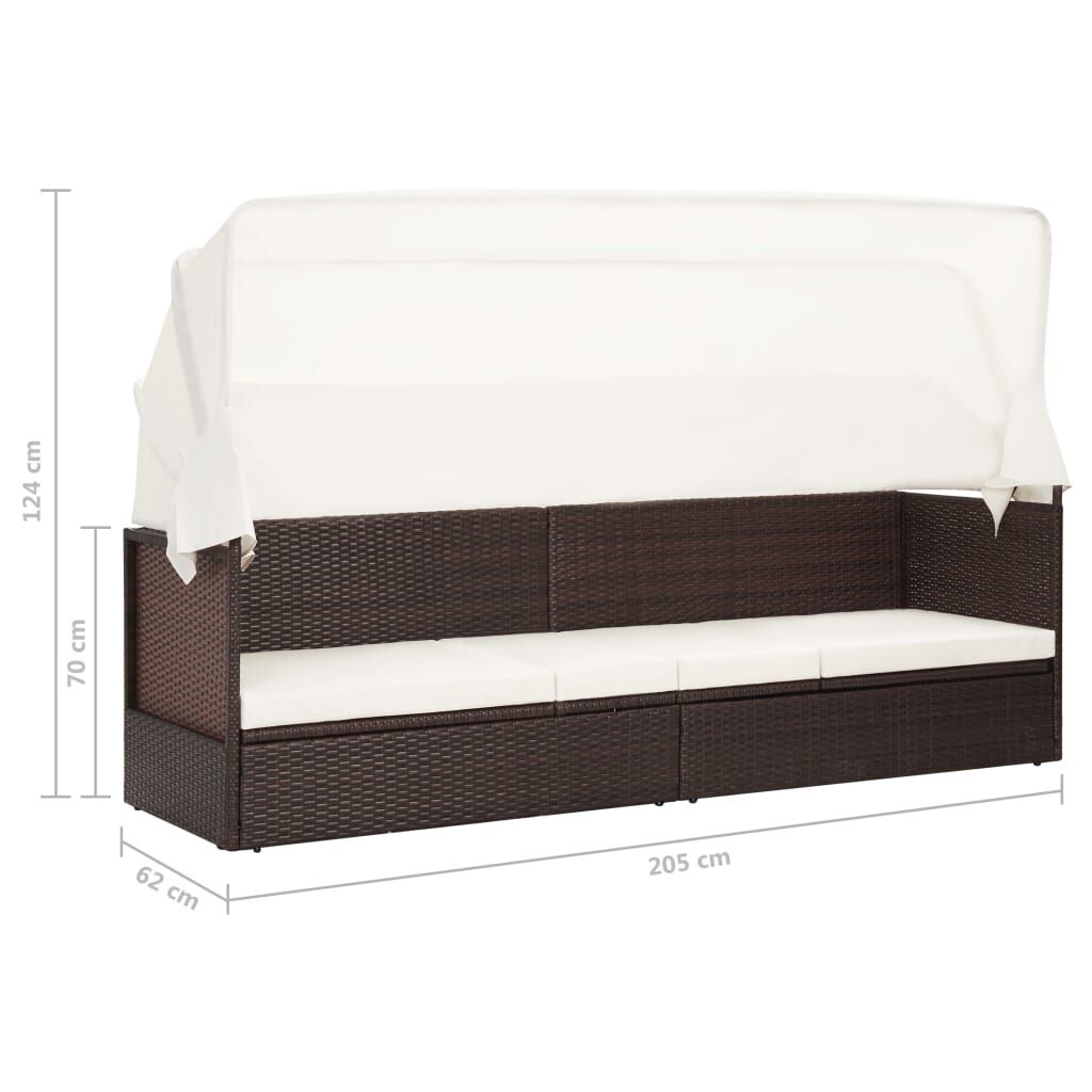 vidaXL Garden Sofa with Canopy Poly Rattan Brown