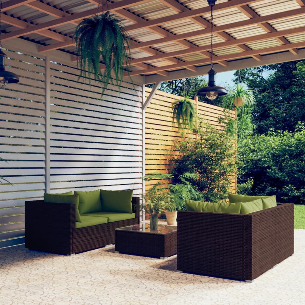 vidaXL 5 Piece Garden Lounge Set with Cushions Poly Rattan Brown