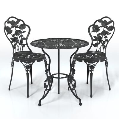 vidaXL 3 Piece Bistro Set Cast Aluminium Black, black vidaXL 3 Piece Bistro Set Cast Aluminium Black