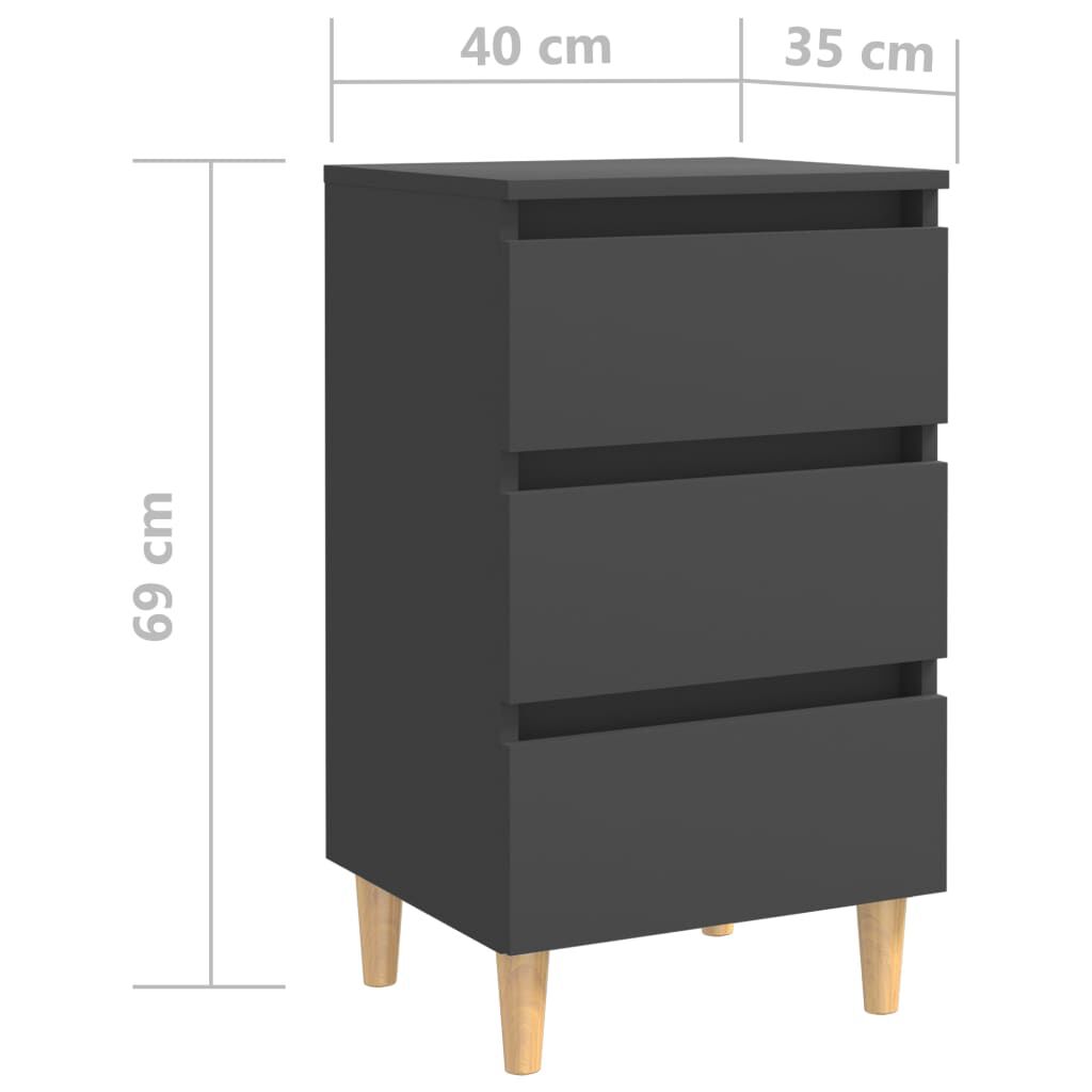 vidaXL Bed Cabinets with Solid Wood Legs 2 pcs Grey 40x35x69 cm