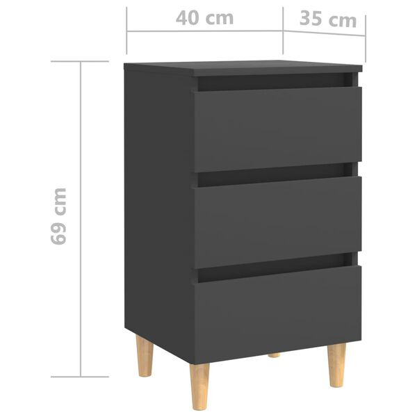 vidaXL Bed Cabinets with Solid Wood Legs 2 pcs Grey 40x35x69 cm