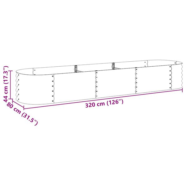 vidaXL Garden Raised Bed 320x80x44 cm Galvanised Steel Grey