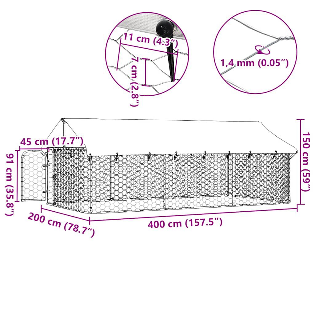 vidaXL Outdoor Dog Kennel with Roof 400x200x150 cm