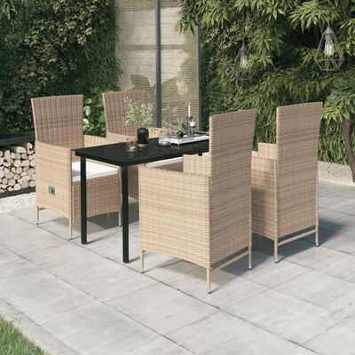 vidaXL 5 Piece Garden Dining Set with Cushions Beige