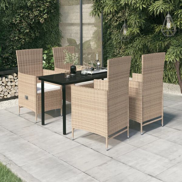 vidaXL 5 Piece Garden Dining Set with Cushions Beige