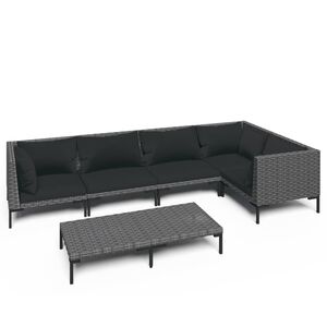 vidaXL 6 Piece Garden Lounge Set with Cushions Poly Rattan Dark Grey