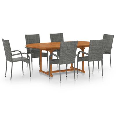 vidaXL 7 Piece Garden Dining Set Poly Rattan Grey, grey vidaXL 7 Piece Garden Dining Set Poly Rattan Grey