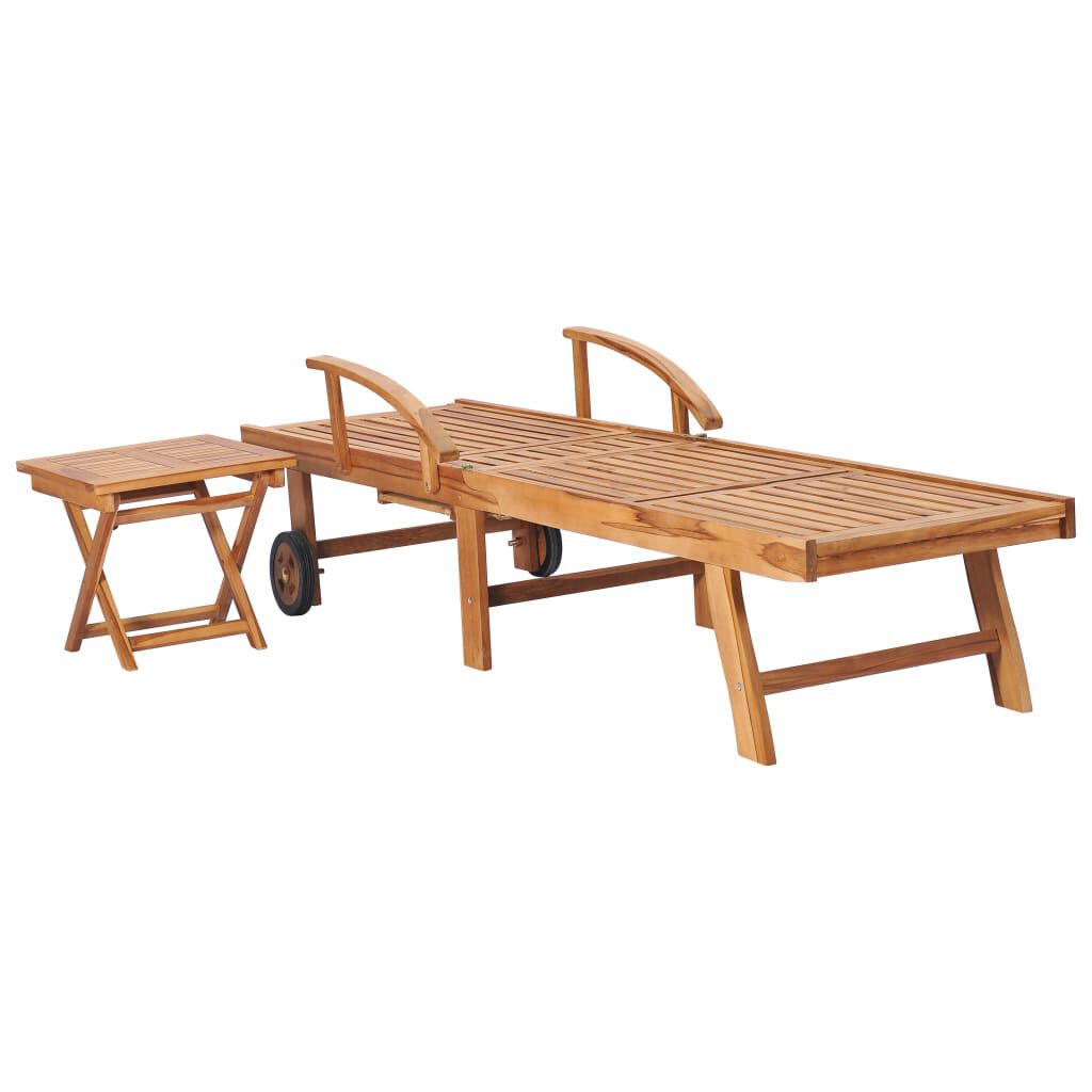 vidaXL Sun Loungers 2 pcs with Table Solid Teak Wood
