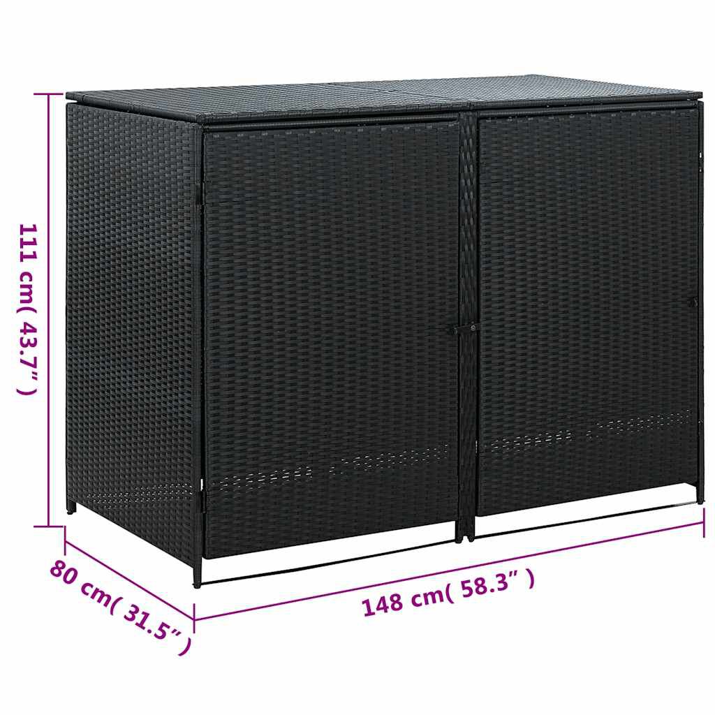 vidaXL Double Wheelie Bin Shed Poly Rattan Black 148x80x111 cm