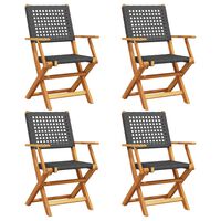 vidaXL Folding Garden Chairs 4 pcs Black Poly Rattan and Solid Wood, black vidaXL Folding Garden Chairs 4 pcs Black Poly Rattan and Solid Wood