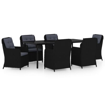 vidaXL 7 Piece Garden Dining Set Black, black vidaXL 7 Piece Garden Dining Set Black